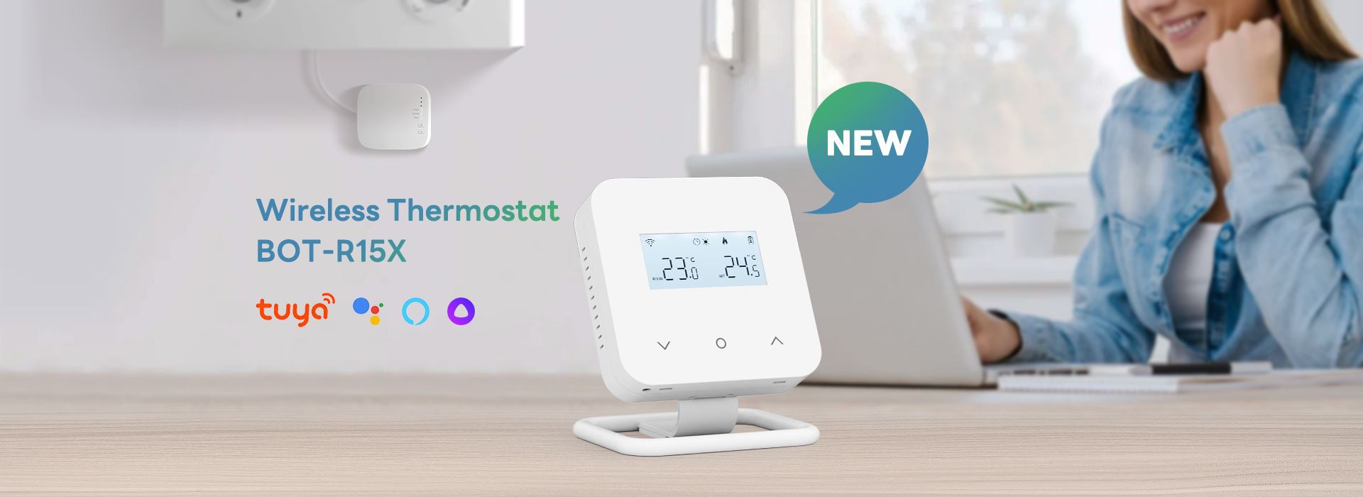 Battery power supply wireless WiFi gas boiler heating room thermostat